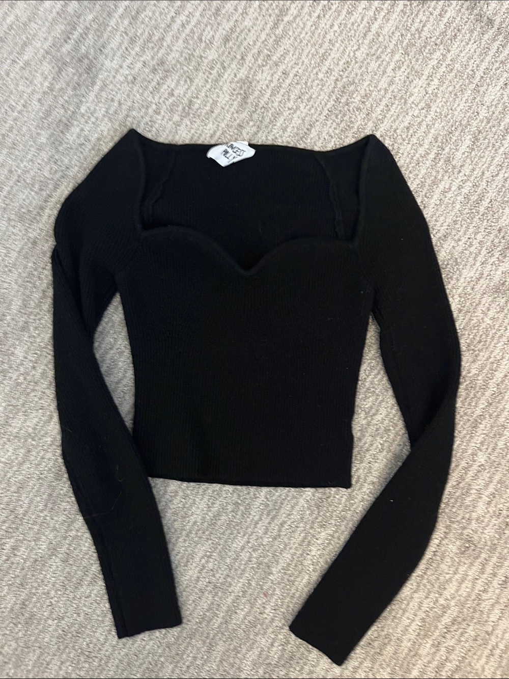 Princess Polly Black Ribbed Sweetheart Long Sleeve Top